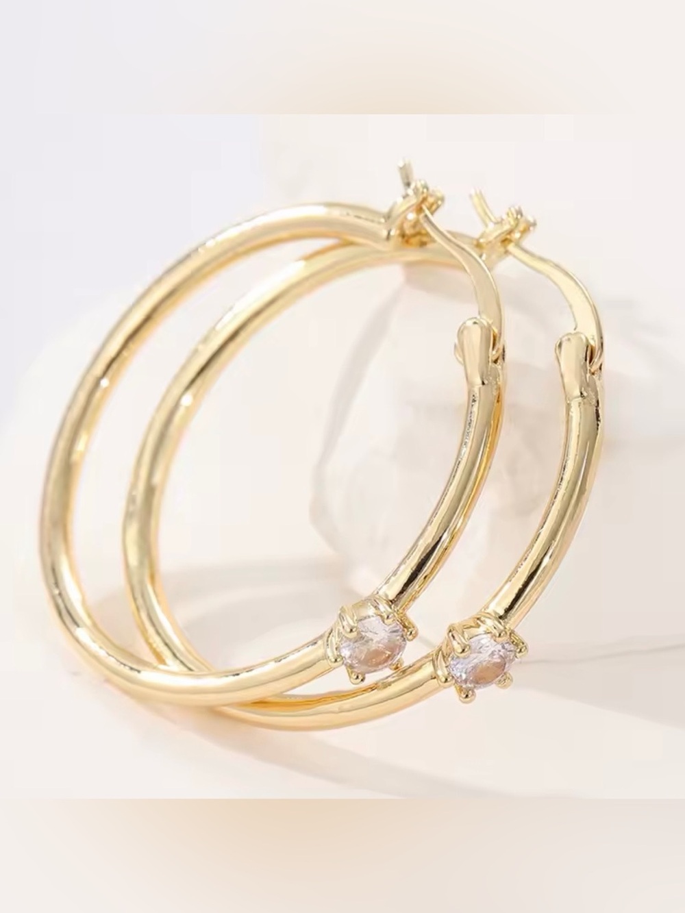 Gold Hoop Earrings with Clear Crystal Accent - Women Jewelry